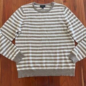 Charter Club Women's Cashmere Striped Brown and Cream Crewneck Sweater